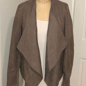 Tobi Taupe Faux Suede Open Front Drape Jacket